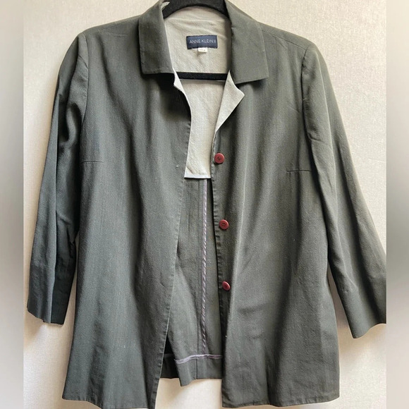 Anne Klein II wool 3/4 sleeve button blouse 18.5” PTP (S/M) - Picture 3 of 9